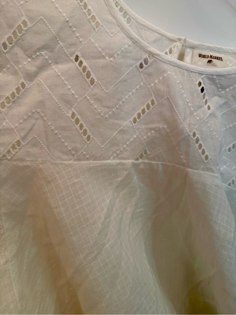 Cost Plus World Market White Eyelet Paneled Women's Blouse